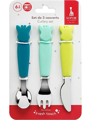 Lot de 3 couverts avec manche en silicone Azur