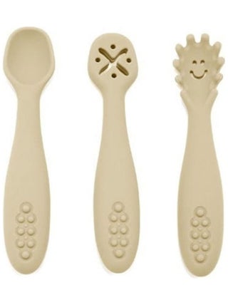 Lot de 3 cuillères d'apprentissage en silicone - beige