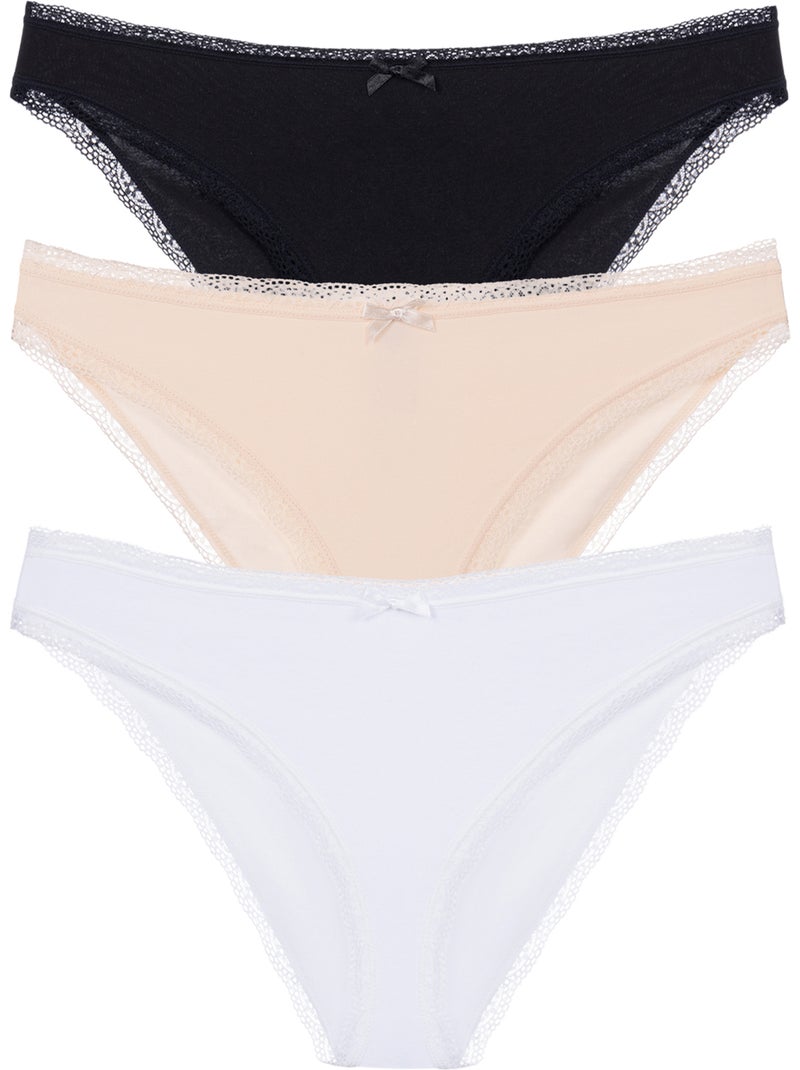 Lot de 3 culottes brésiliennes Essential Cotton Dorina Noir Beige Blanc - Kiabi