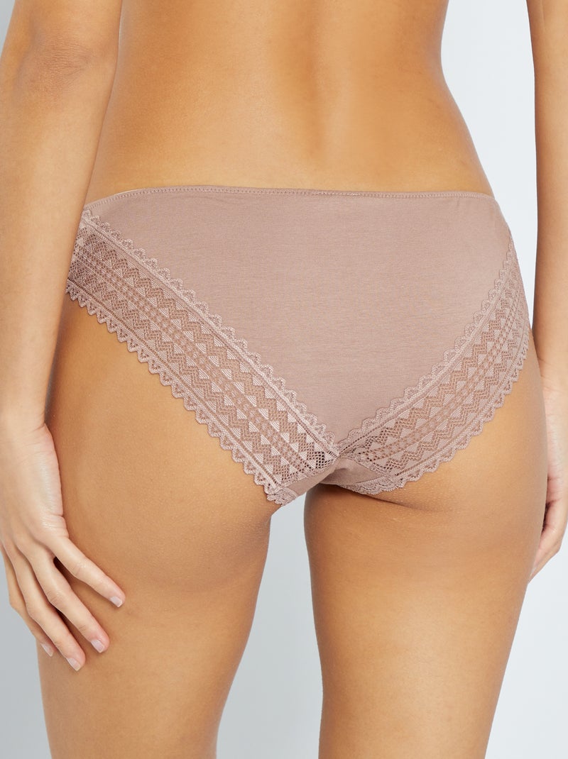 Lot de 3 culottes coton dentelle écru/vieux rose/gris foncé - Kiabi