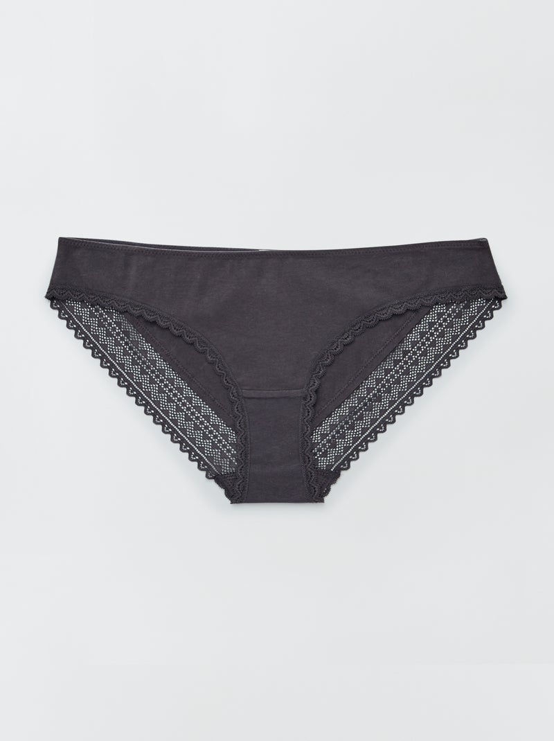 Lot de 3 culottes coton dentelle écru/vieux rose/gris foncé - Kiabi