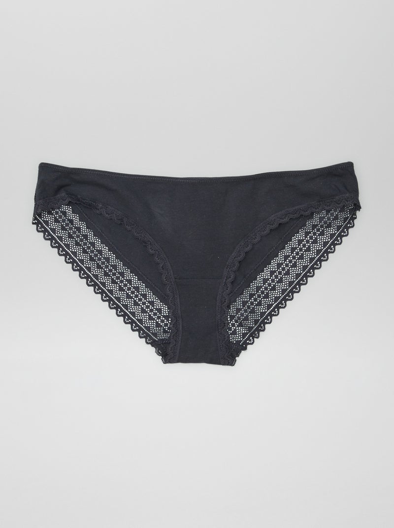 Lot de 3 culottes coton dentelle Kaki - Kiabi