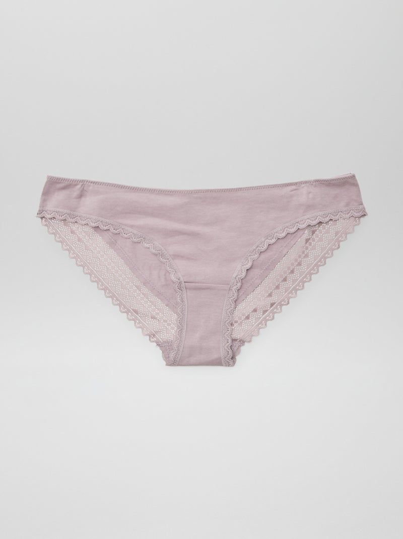 Lot de 3 culottes coton dentelle Rose/gris/blanc - Kiabi