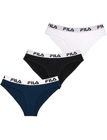 Lot de 3 Culottes coton femme Fila 6043 Noir Navy et Blanc Fila