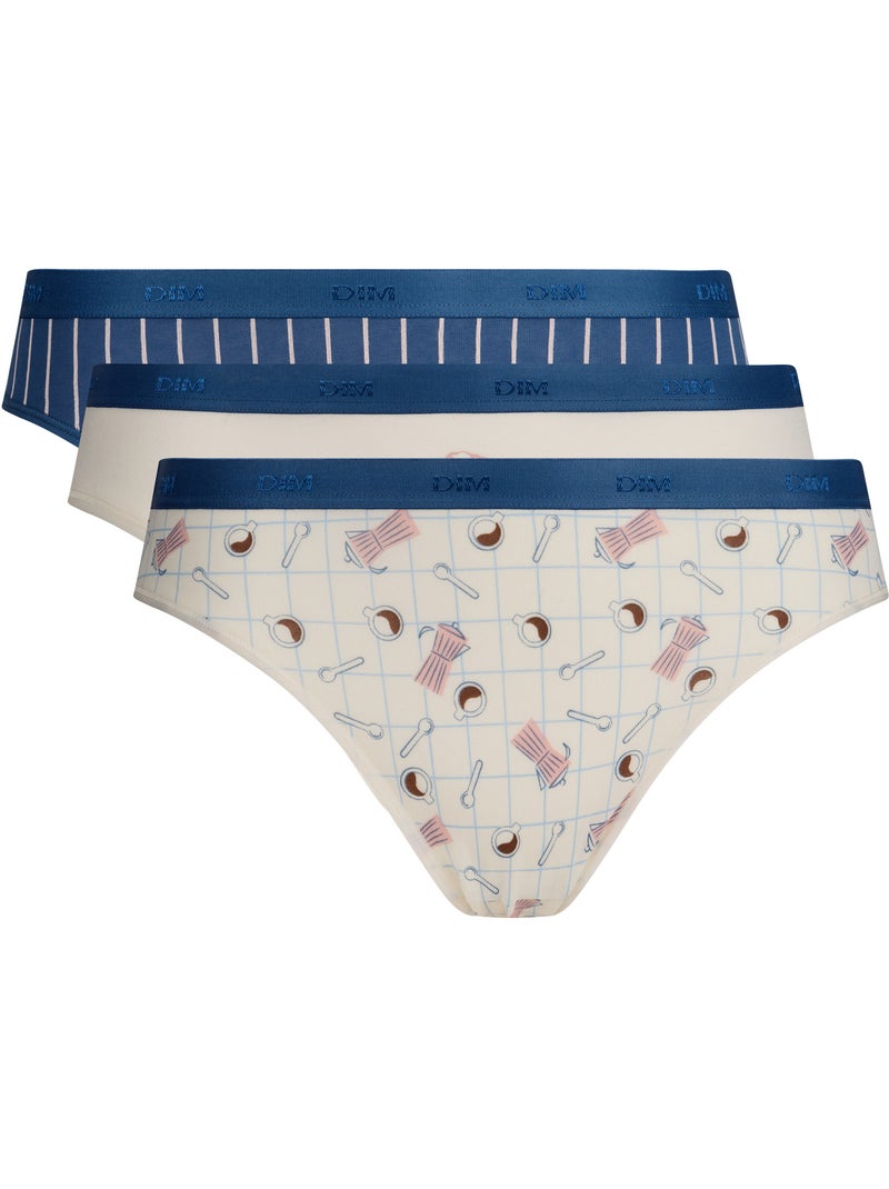 Lot de 3 Culottes Coton Les Pockets Coton Bleu saphir - Kiabi
