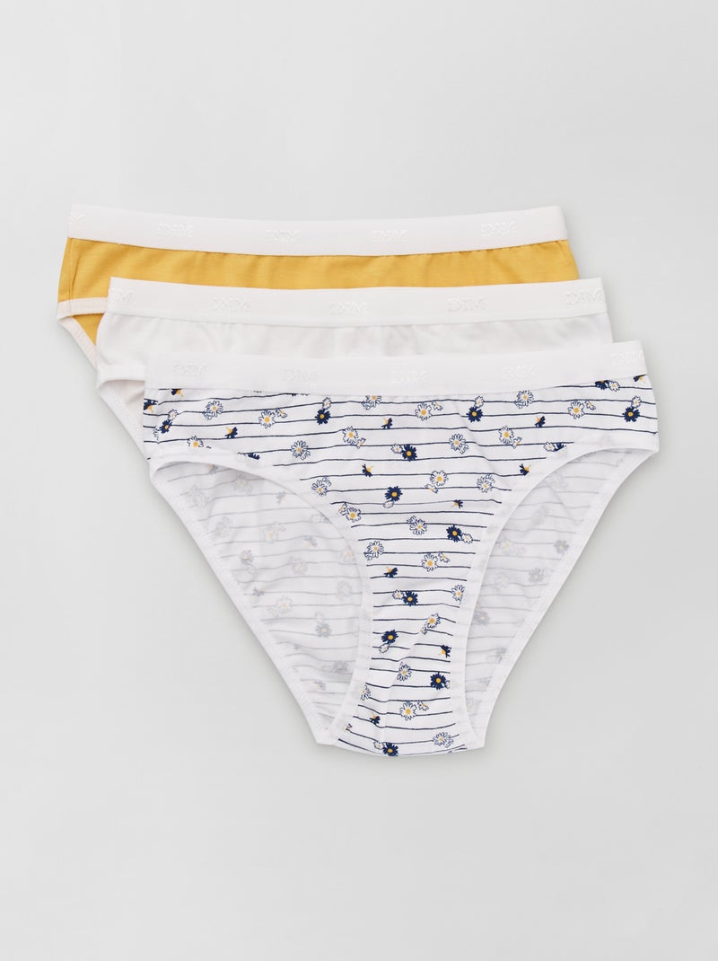Lot de 3 culottes 'DIM' blanc/jaune/imprimé - Kiabi