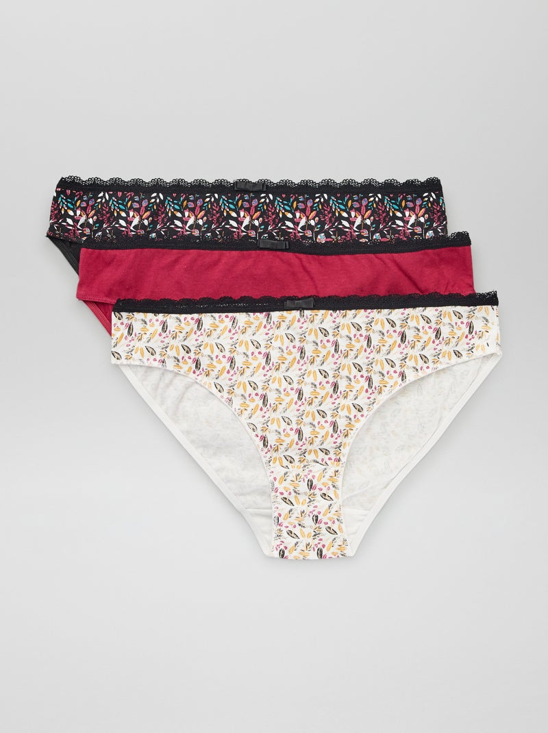 Lot de 3 culottes en coton Bordeaux/bleu/blanc - Kiabi