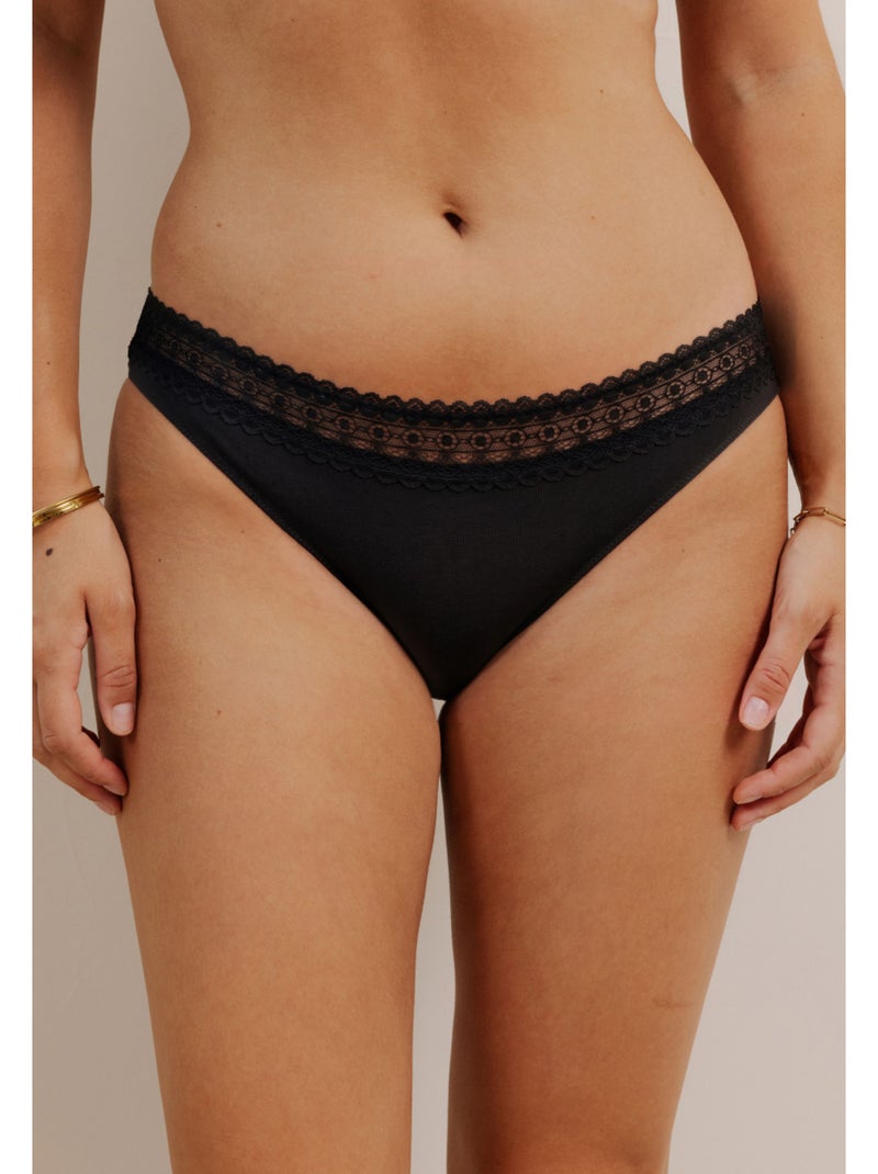 Lot de 3 culottes en coton et dentelle Beige/Noir - Kiabi