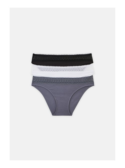 Lot de 3 culottes en coton et dentelle - Kiabi