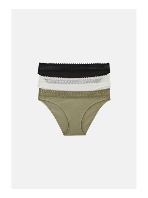 Lot de 3 culottes en coton et dentelle - Kiabi