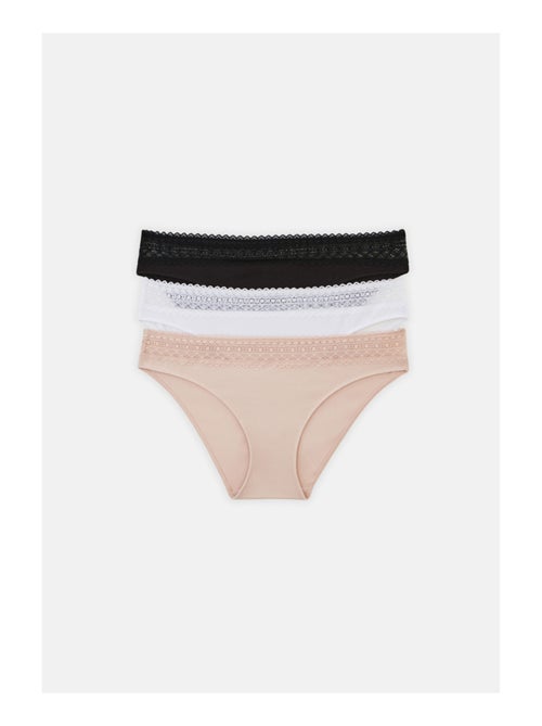 Lot de 3 culottes en coton et dentelle - Kiabi