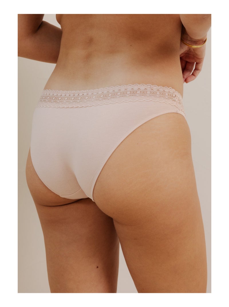 Lot de 3 culottes en coton et dentelle Noir Rose Blanc - Kiabi
