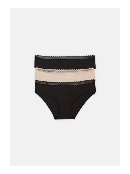 Lot de 3 culottes en coton et dentelle - Kiabi