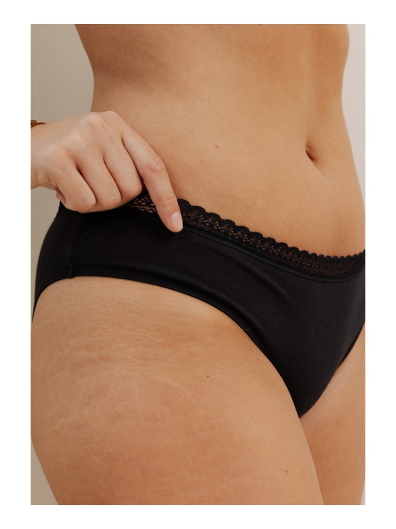 Lot de 3 culottes en coton et dentelle Noir Rose Noir - Kiabi