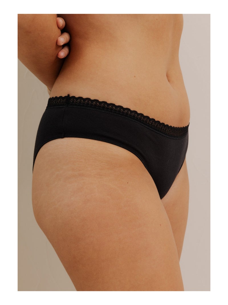 Lot de 3 culottes en coton et dentelle Noir Rose Noir - Kiabi