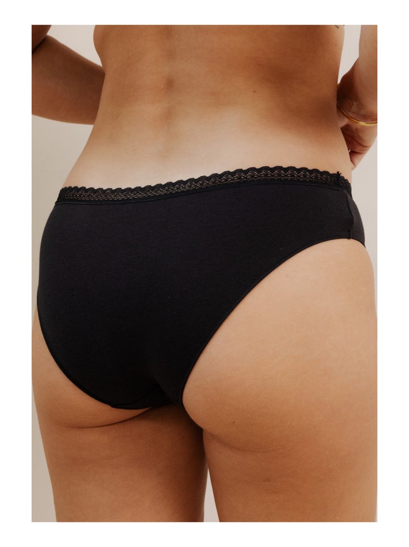 Lot de 3 culottes en coton et dentelle Noir Rose Noir - Kiabi