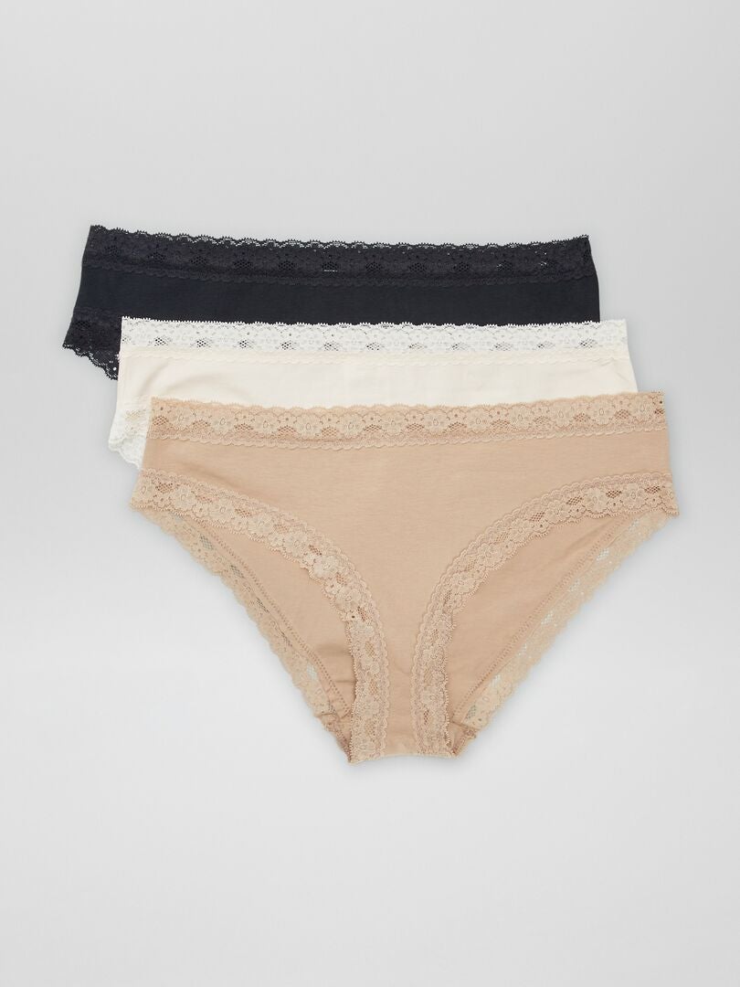 Lot de 3 culottes en dentelle Beige/noir - Kiabi