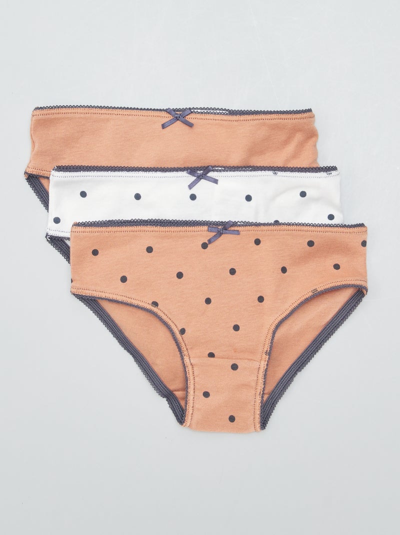 Lot de 3 culottes en jersey Blanc/marron - Kiabi