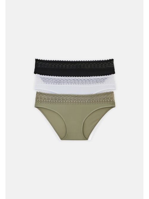 Lot de 3 culottes en microfibre et dentelle - Kiabi Lot de 3 culottes en microfibre et dentelle - Kiabi