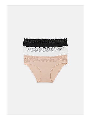 Lot de 3 culottes en microfibre et dentelle