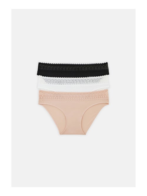Lot de 3 culottes en microfibre et dentelle - Kiabi Lot de 3 culottes en microfibre et dentelle - Kiabi