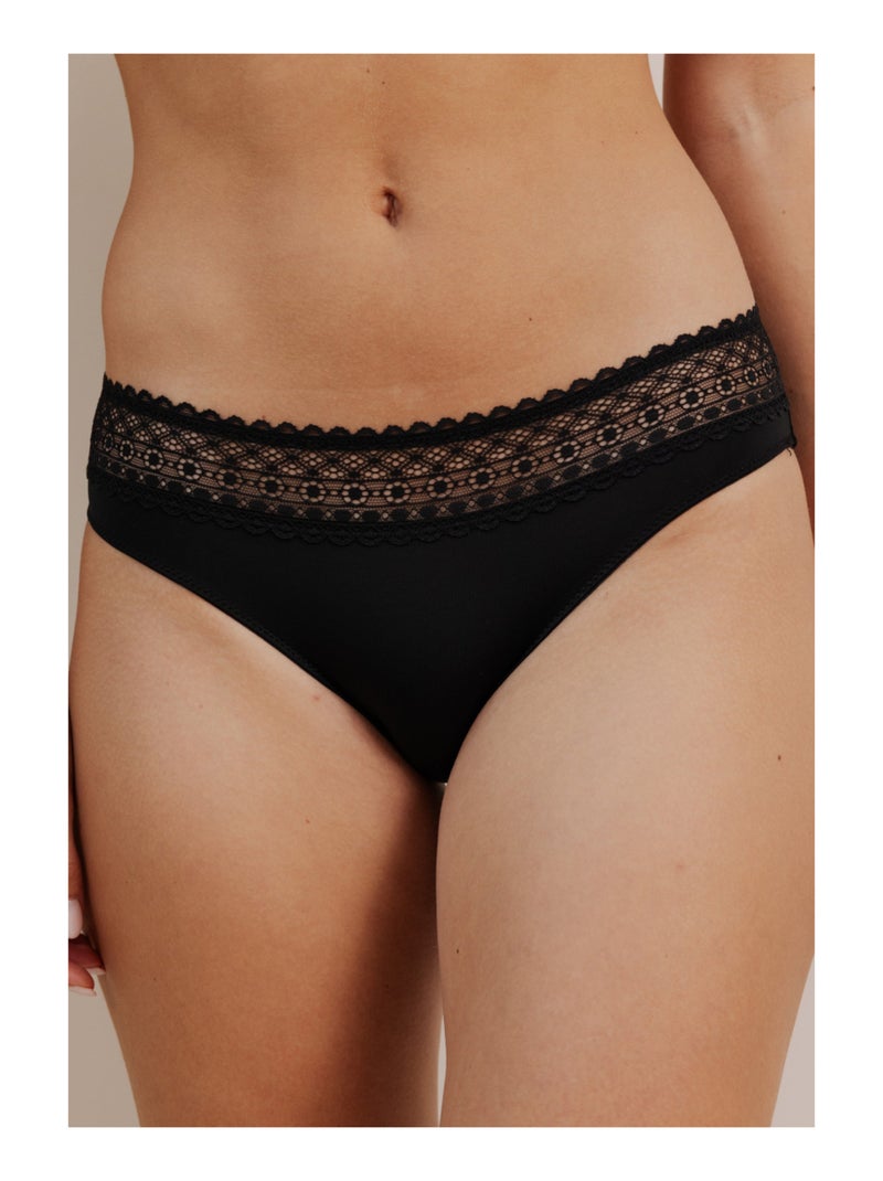 Lot de 3 culottes en microfibre et dentelle Noir Rose Blanc - Kiabi