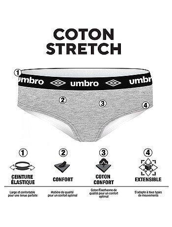 Lot de 3 culottes femme en coton Umbro ceinture Noire Umbro