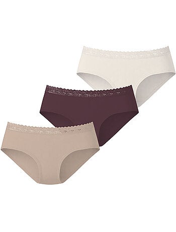 Lot de 3 culottes femme en coton uni et ceinture en dentelle uni pierre cardin