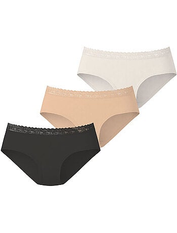Lot de 3 culottes femme en coton uni et ceinture en dentelle uni pierre cardin