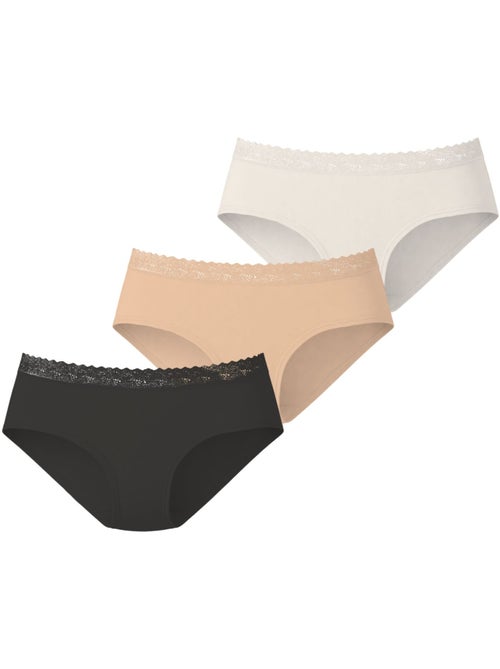 Lot de 3 culottes femme en coton uni et ceinture en dentelle uni pierre cardin - Kiabi