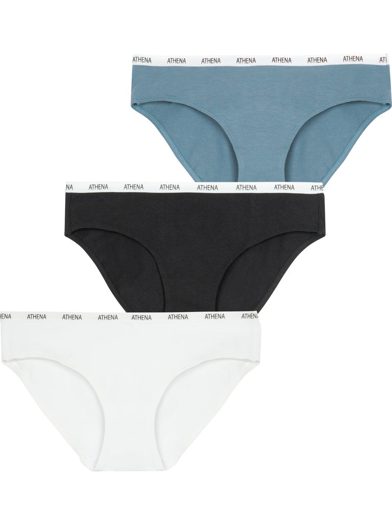 Lot de 3 culottes fille ecopack athena Noir Noir Bleu - Kiabi