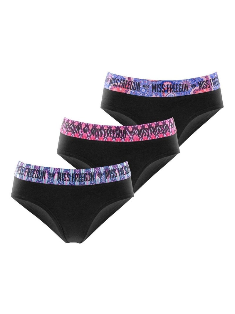 Lot de 3 culottes fille en coton Ethnik Freegun Noir Bleu - Kiabi