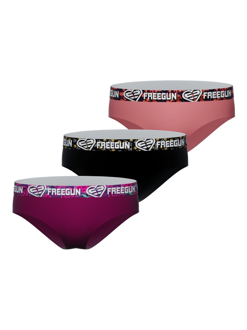 Lot de 3 culottes fille en coton Origami Freegun Noir Rose - Kiabi