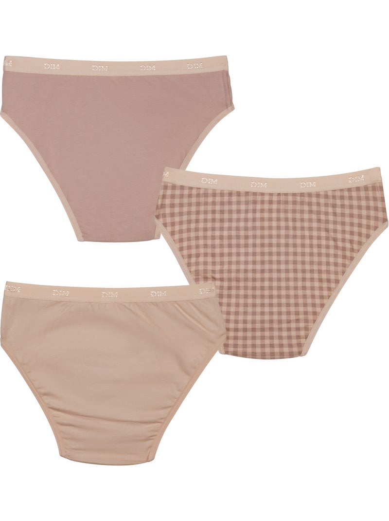 Lot de 3 culottes fille en coton stretch à  motif Les Pockets Beige foncé - Kiabi
