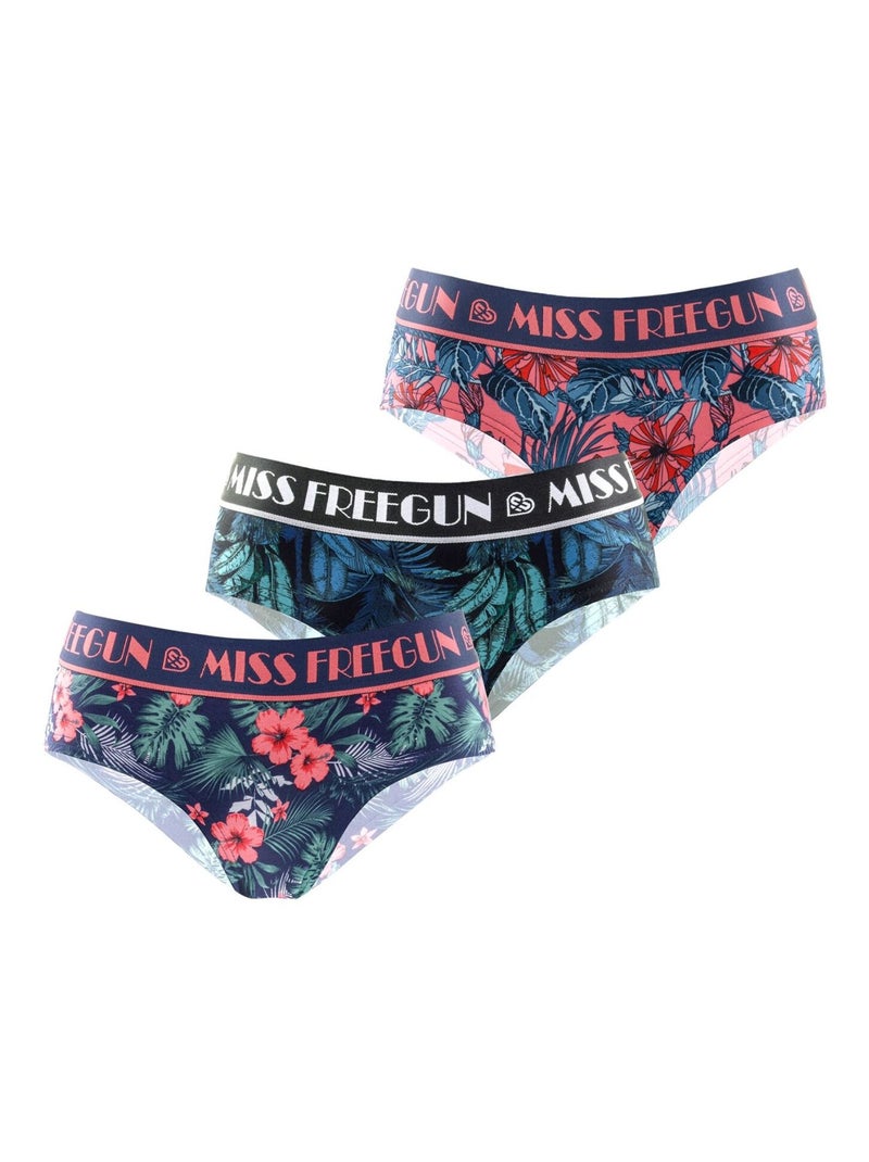 Lot de 3 culottes fille Tropical Flower Freegun Noir Rouge Bleu - Kiabi