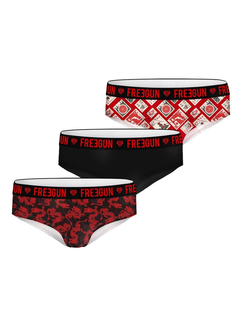 Lot de 3 culottes fille utlra stretch Freegun Noir Rouge Blanc - Kiabi
