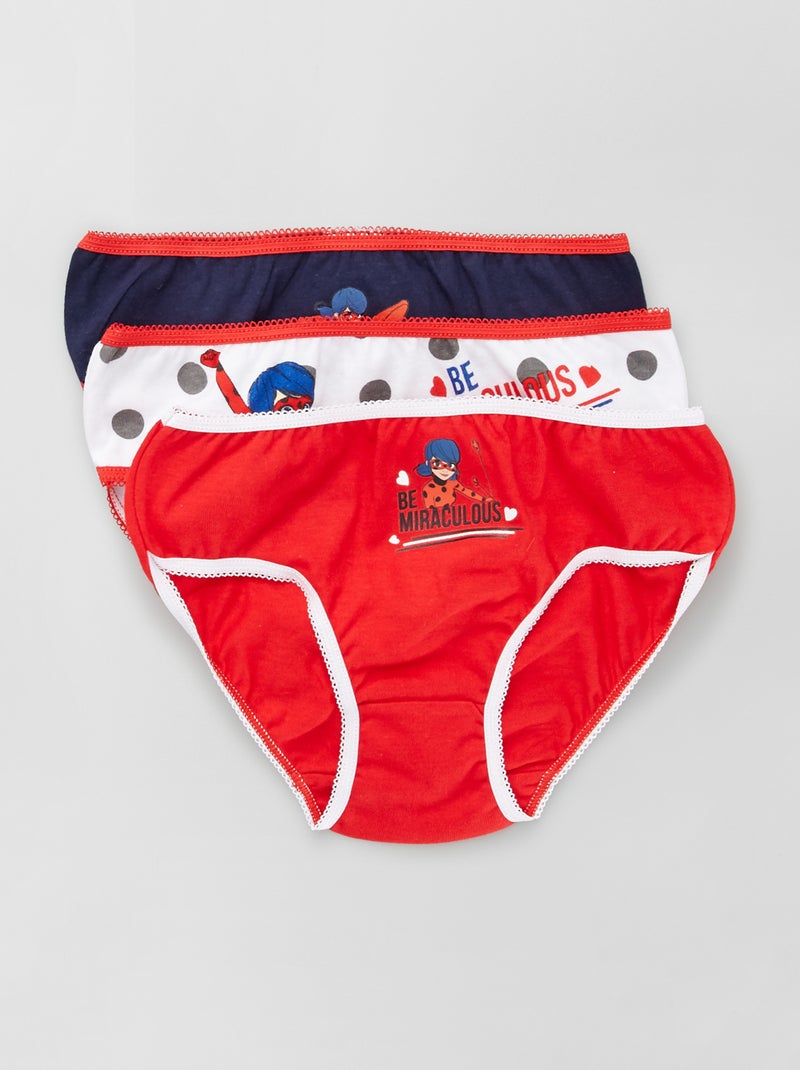 Lot de 3 culottes 'Miraculous' en coton blanc/rouge/bleu - Kiabi