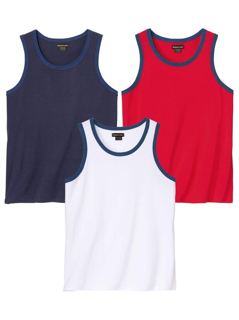 Lot de 3 Débardeurs Beach Sport   - ATLAS FOR MEN Bleu Rouge Bleu - Kiabi