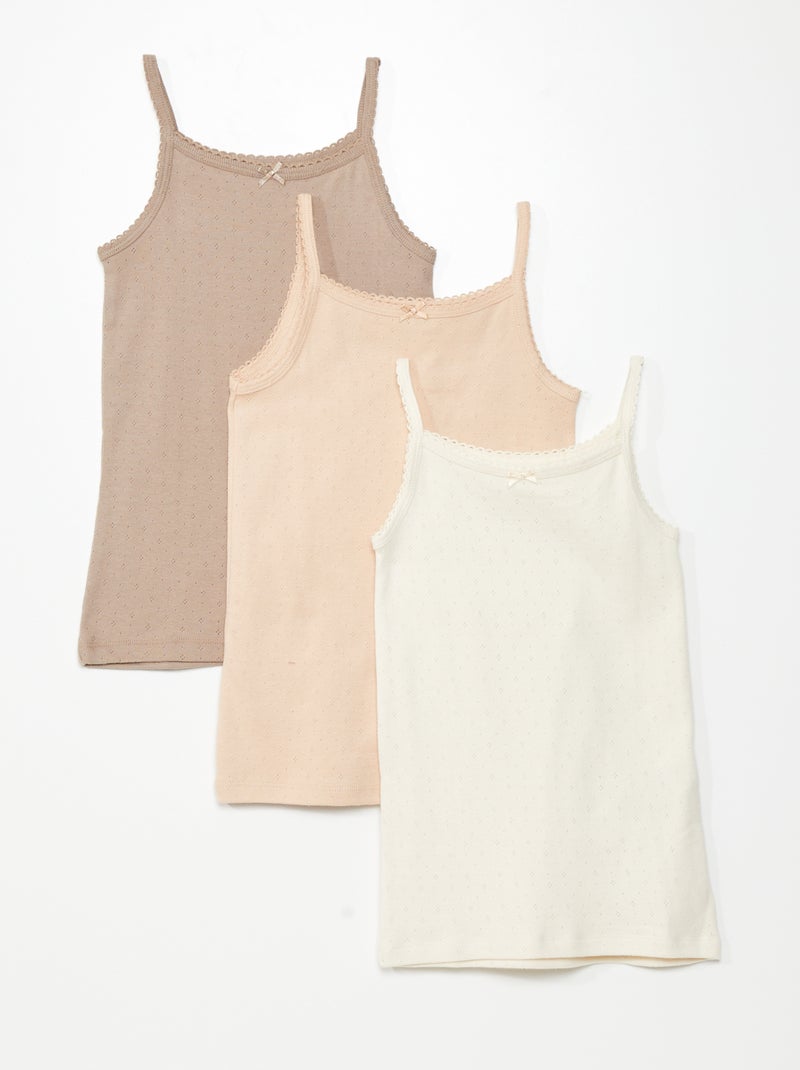 Lot de 3 débardeurs en maille pointelle Beige - Kiabi