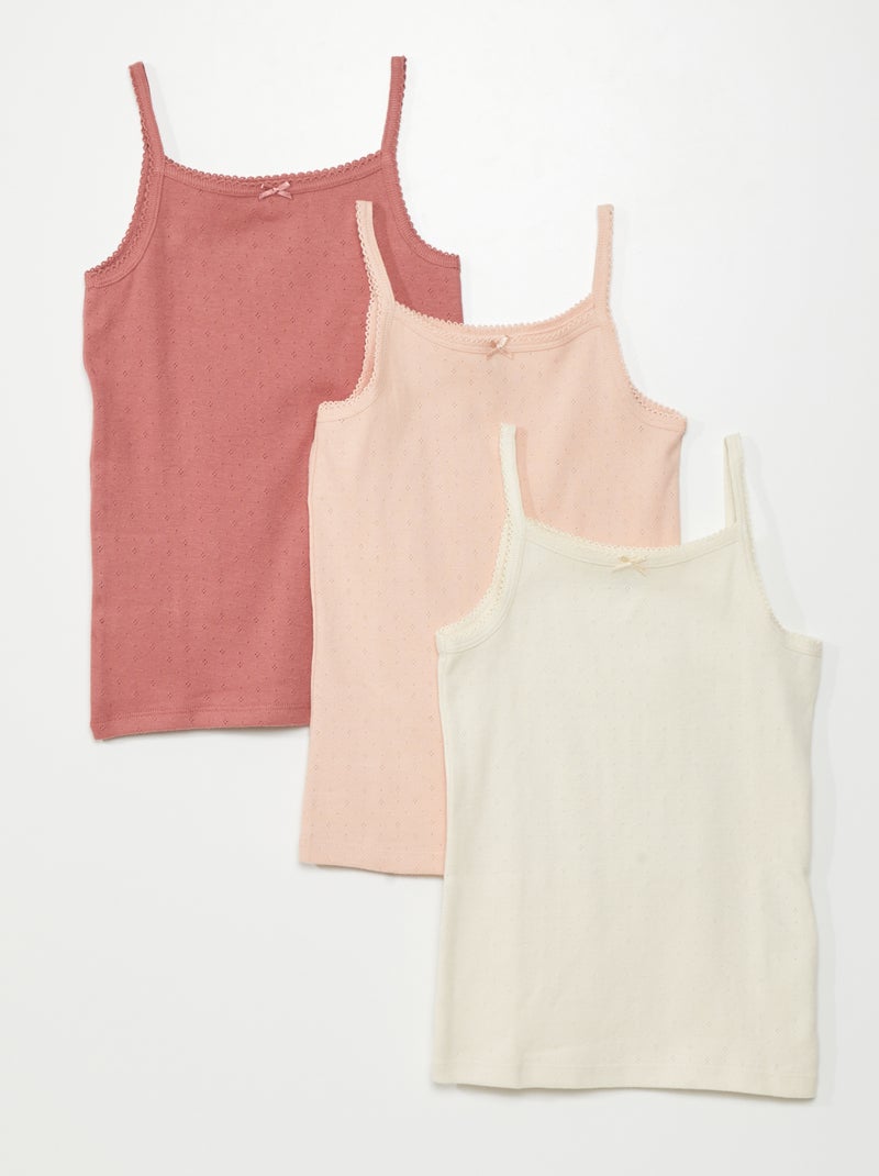 Lot de 3 débardeurs en maille pointelle Rose/ecru - Kiabi