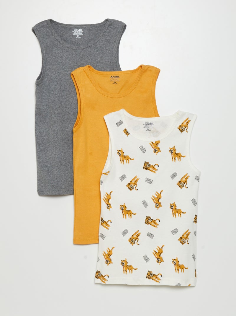 Lot de 3 débardeurs Jaune/gris/blanc - Kiabi