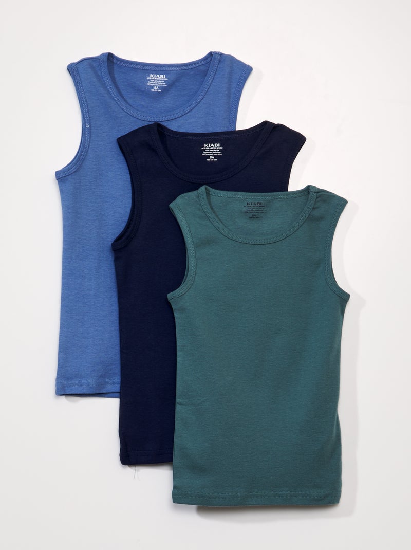 Lot de 3 débardeurs Marine/bleu/vert - Kiabi