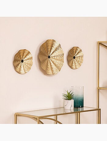 Lot de 3 décorations murales disques métal doré LESLIE