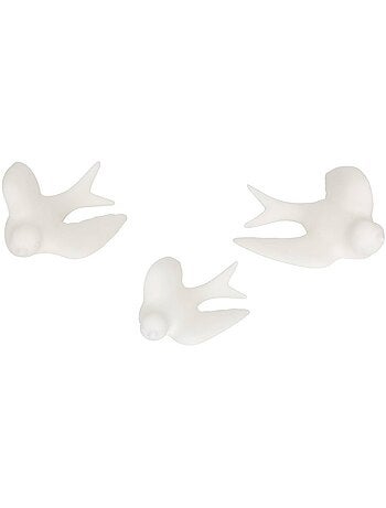 Lot de 3 décorations murales oiseaux en dolomite FLEUR DE ROSE