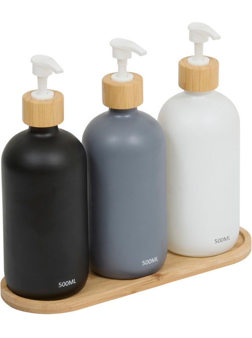 Lot de 3 distributeurs de savon 500 ml avec plateau bambou - Kiabi