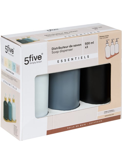 Lot de 3 distributeurs de savon 500 ml avec plateau bambou - Kiabi