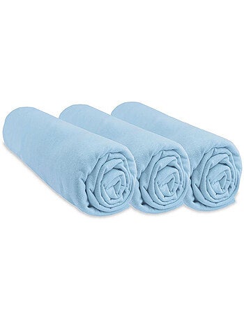 Lot de 3 draps housse jersey 100% coton - 60x120 cm - ciel