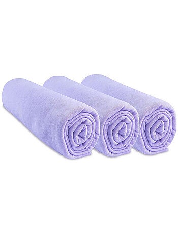 Lot de 3 draps housse jersey 100% coton - 60x120 cm - parme