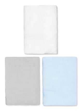Lot de 3 Draps housses couffin en gaze de coton, Uni SEVIRA KIDS