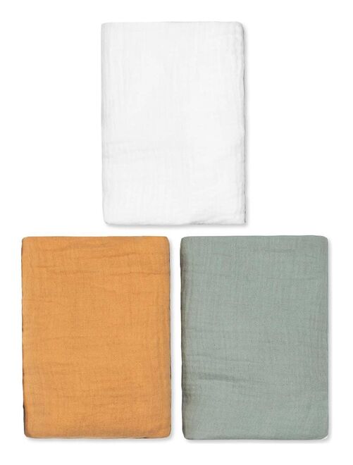 Lot de 3 Draps housses couffin en gaze de coton, Uni SEVIRA KIDS - Kiabi